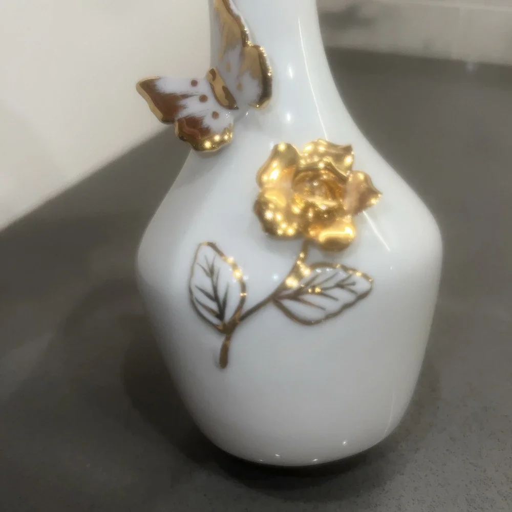 White Porcelain & Gold Vase by I. W. Rice 